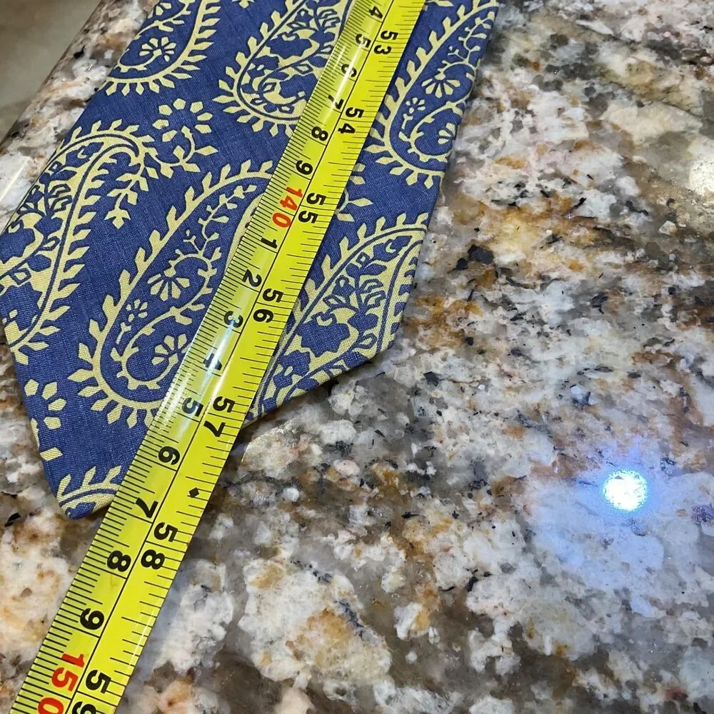 Henry Grethel Mens Large Paisley Silk Neck Tie made in the USA Blue/ Yellow 58”